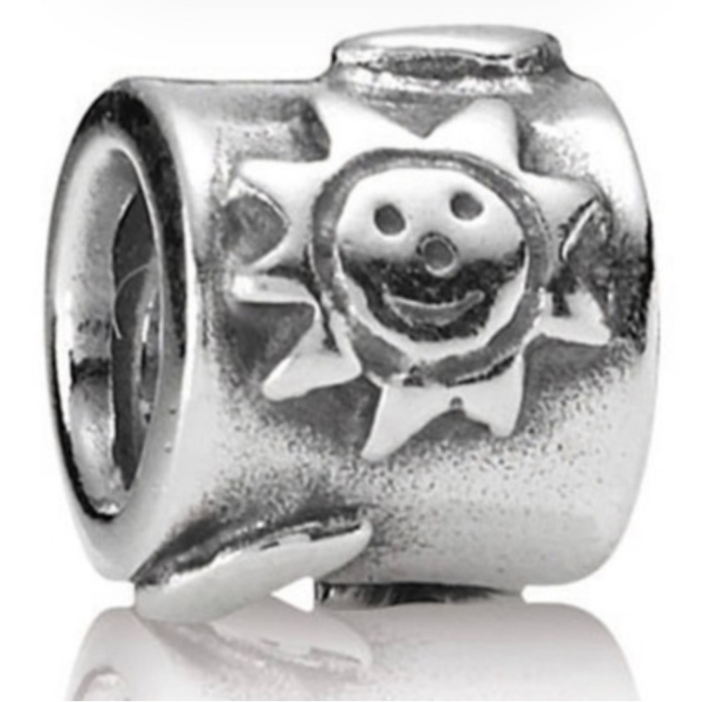 Pandora Retired Sterling Silver Sun Star Moon Barrel Bead Charm